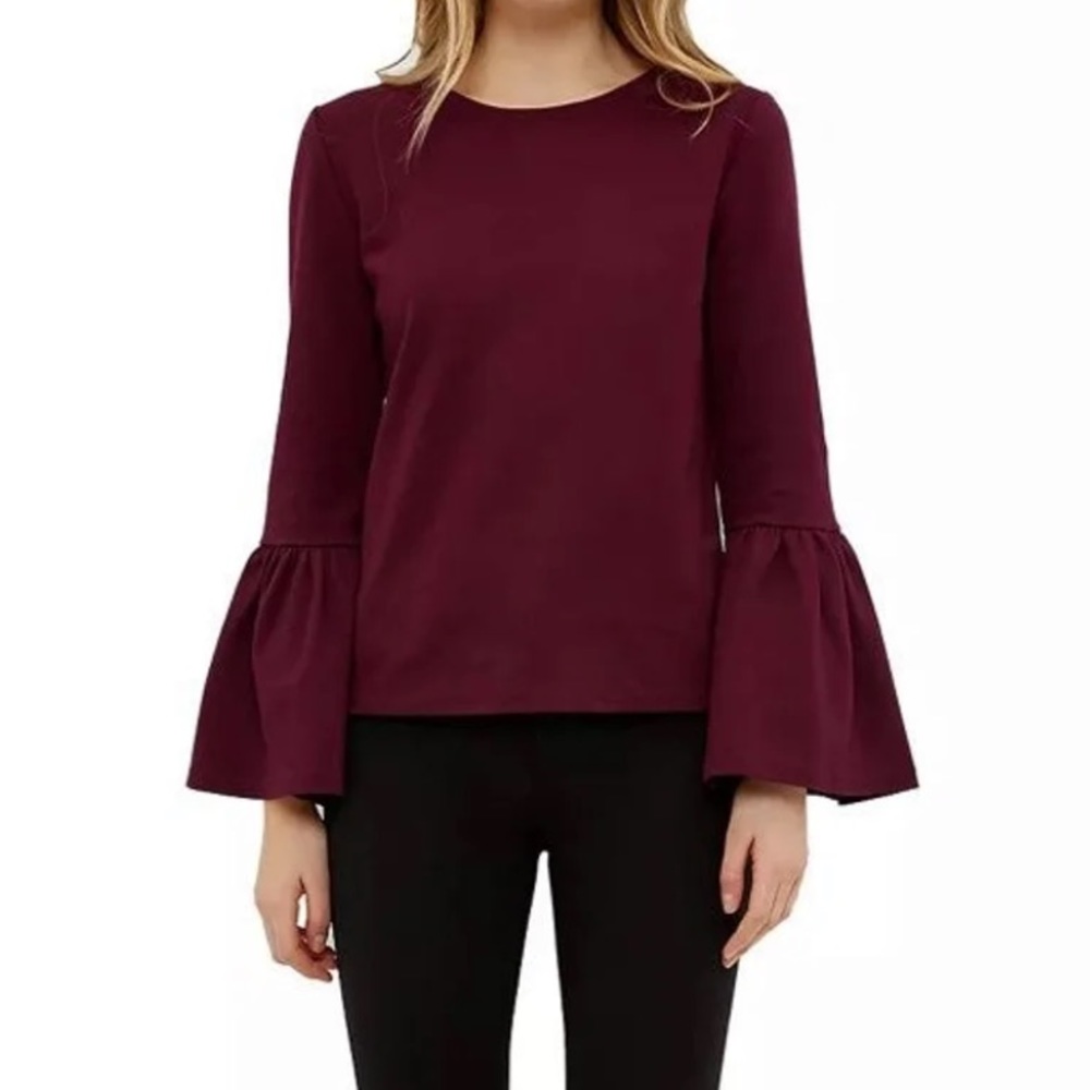 TED BAKER LONDON Lolar Frilled Bell Sleeve Top Magenta Boxy Fit Stretch Small